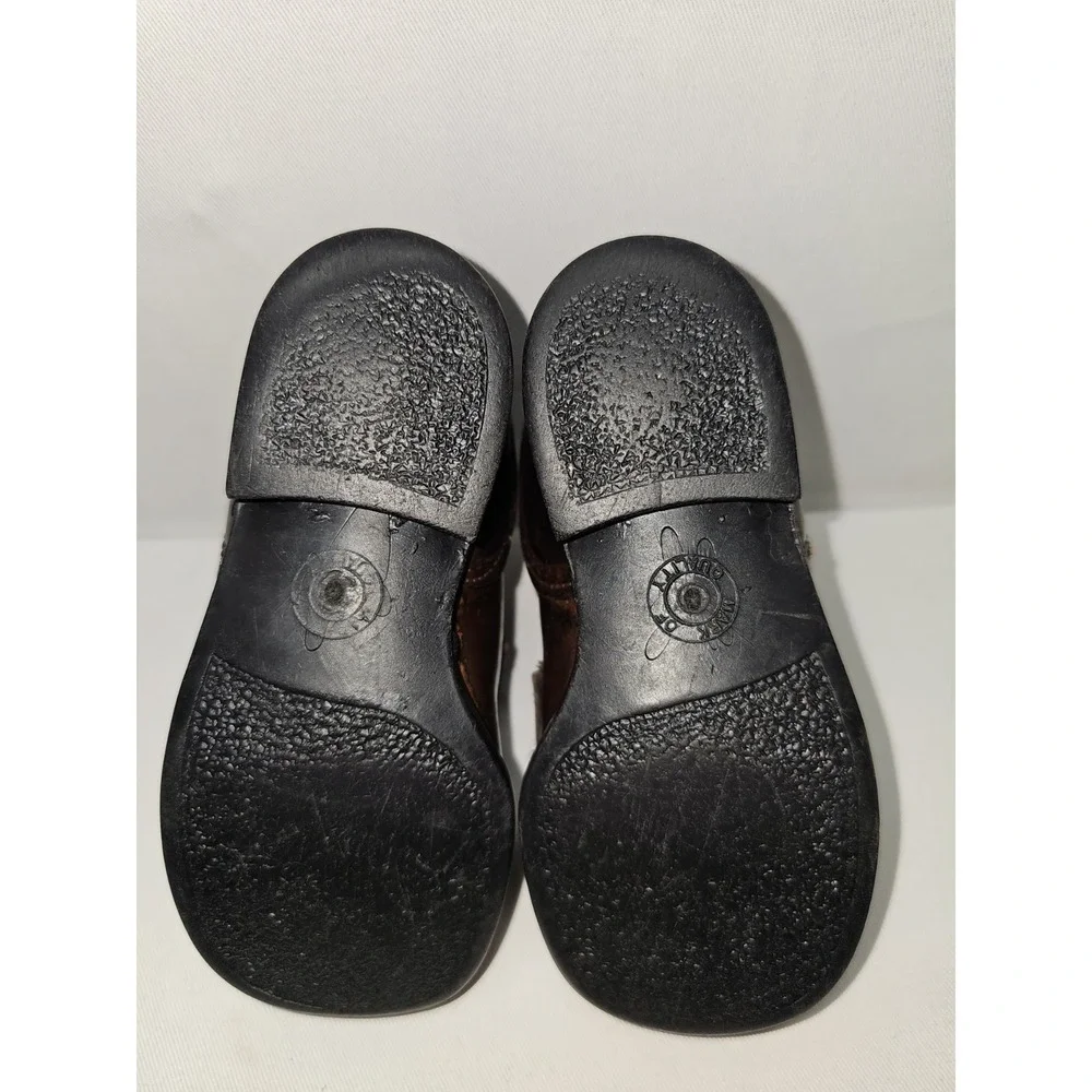 Vintage 1950s Toddler Leather Shoes Brown Lace Up Oxfords Hard Sole Cap Toe